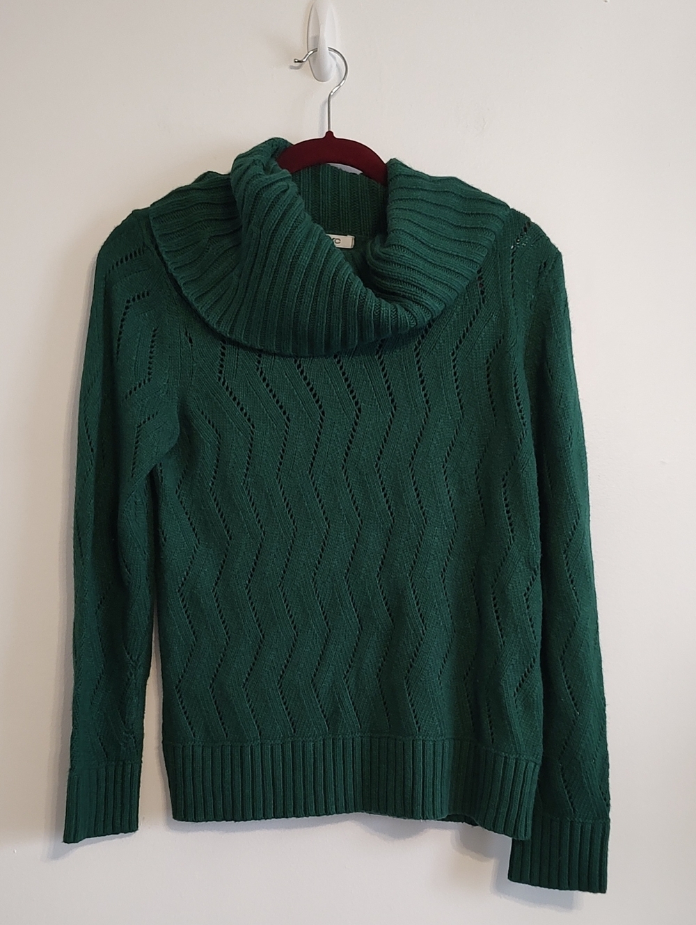 DKNYC Emerald Green Cowl Neck Sweater - Cotton Blend